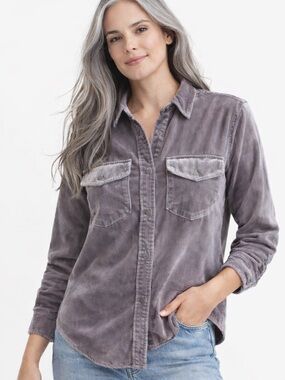 J. Crew Silver Grey Velvet button up shirt.